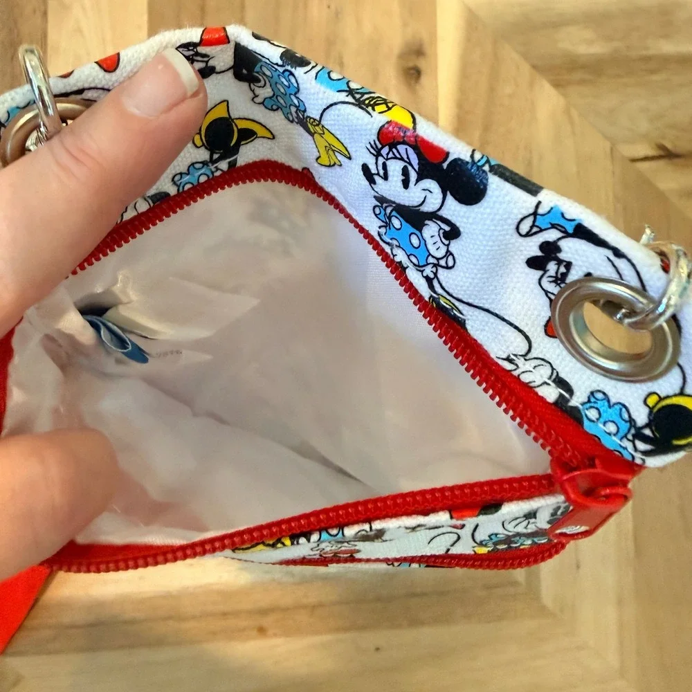 Disney Minnie Mouse Print Crossbody Bag Travel‎ Pouch Red White Blue NWOT